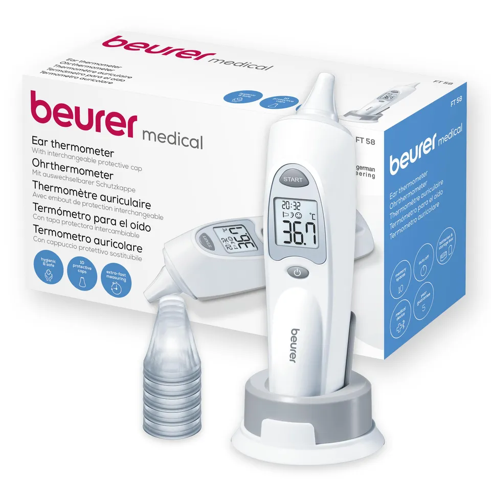 beurer-ft-58-termometro-auricolare-digitale-a-infrarossi-con-10-cappucci-protett image 1