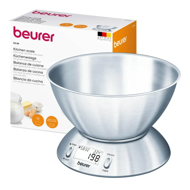 beurer-ks-54-bilancia-da-cucina-con-ciotola-in-acciaio-inox-1-5-l-timer-termomet image 1