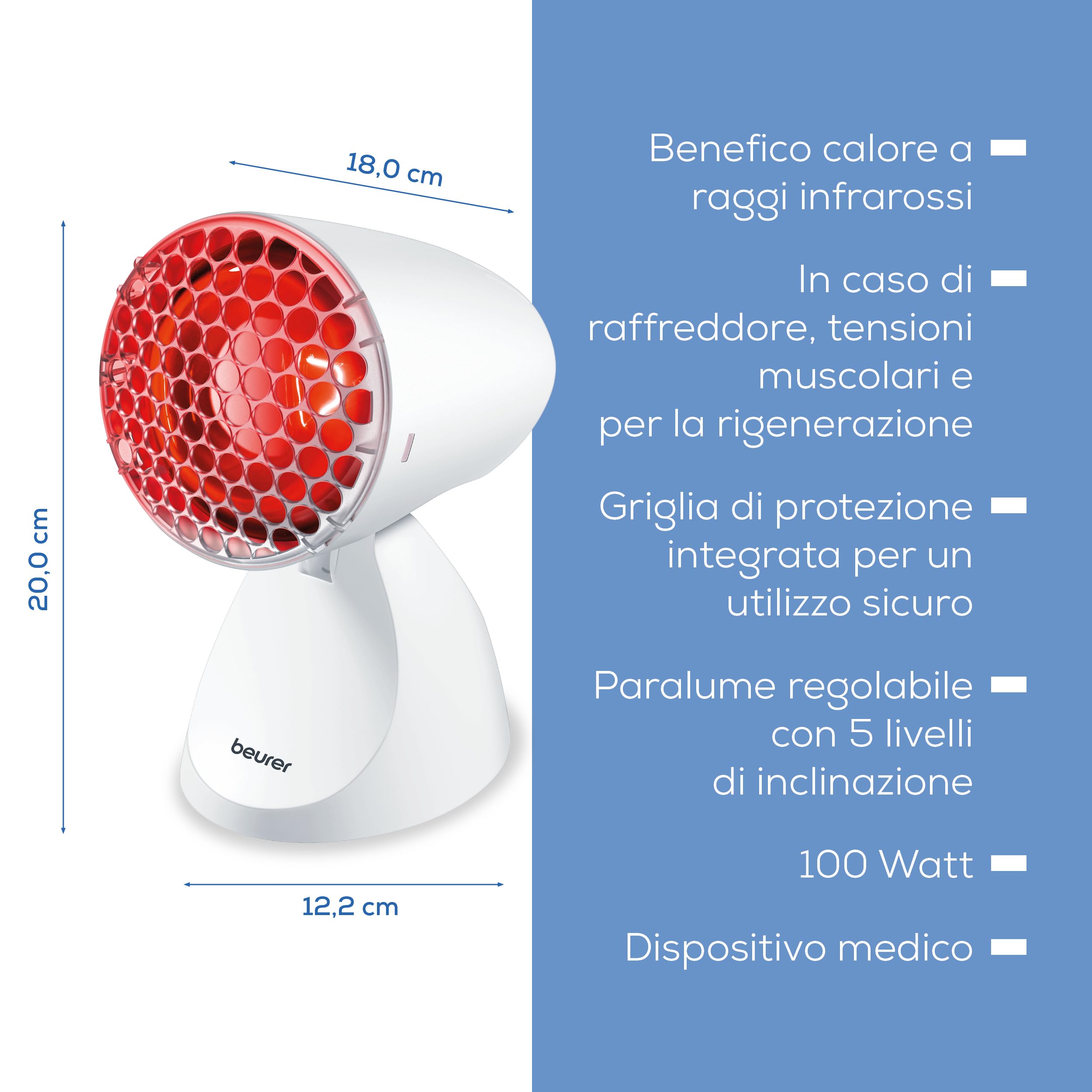 beurer-il-11-lampada-a-infrarossi-100w-per-terapia-del-calore-5-inclinazioni-gri image 6