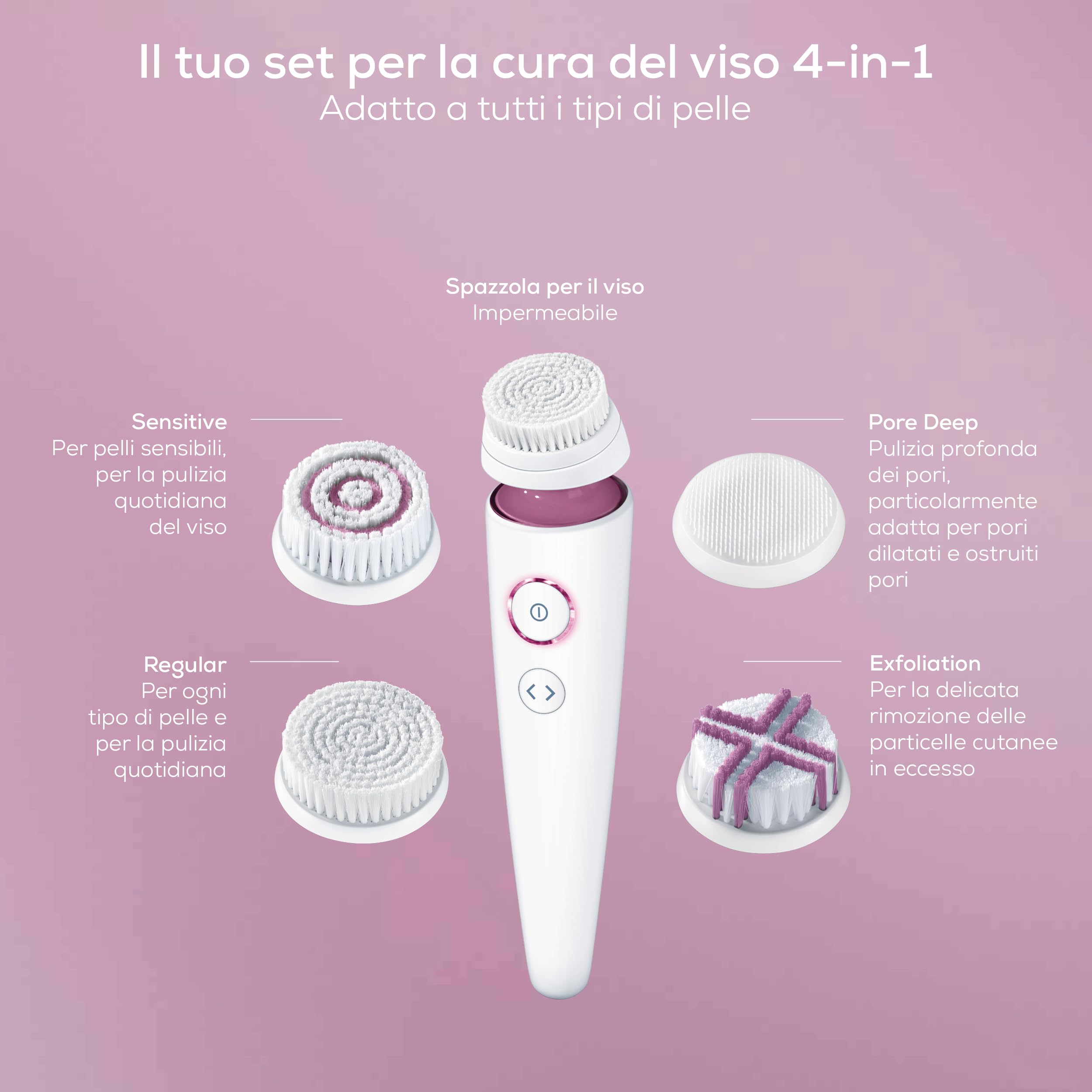 beurer-fc-95-spazzola-viso-elettrica-ricaricabile-impermeabile-ipx7-con-4-testin image 4