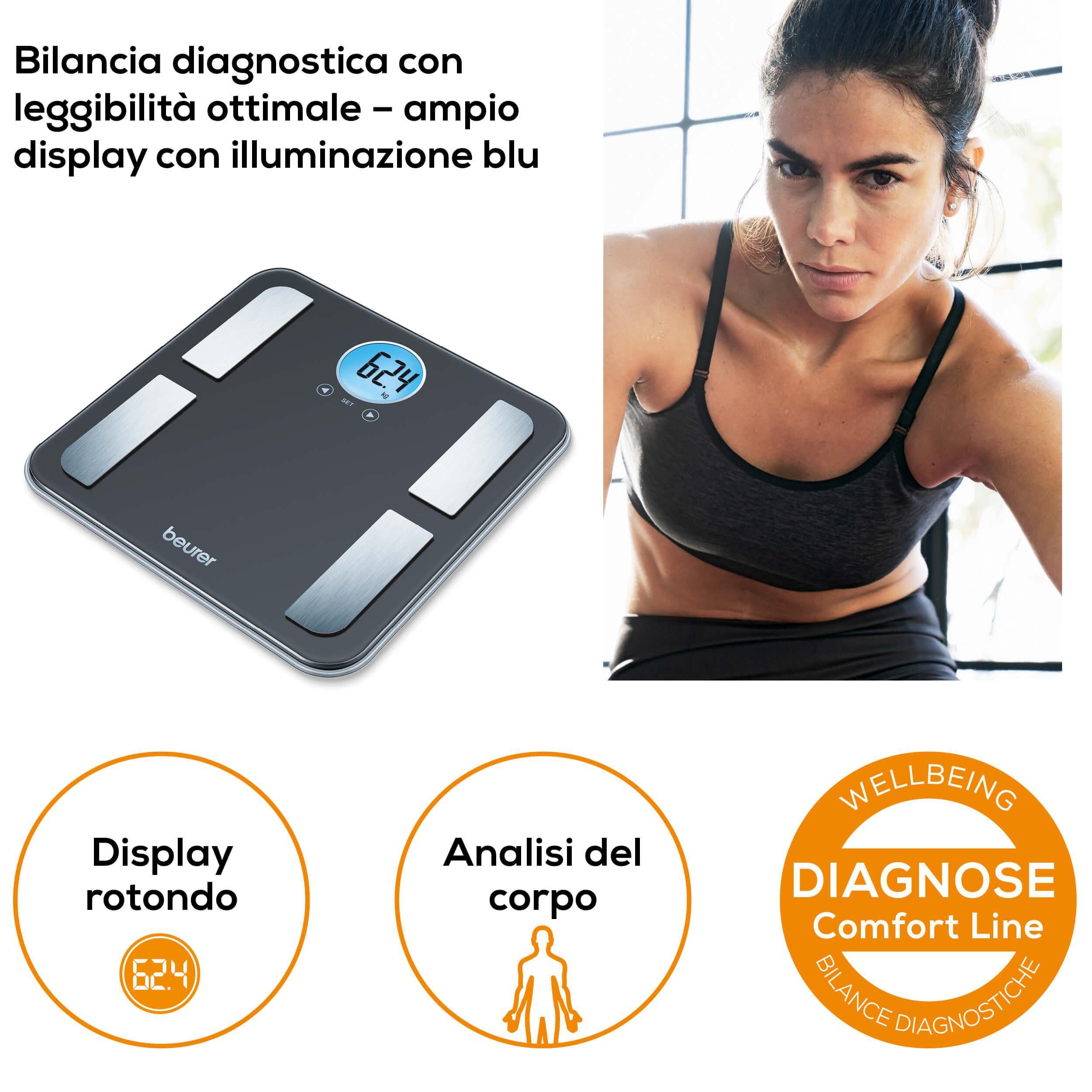 beurer-bf-195-bilancia-diagnostica-in-vetro-con-display-lcd-rotondo-grasso-corpo image 3