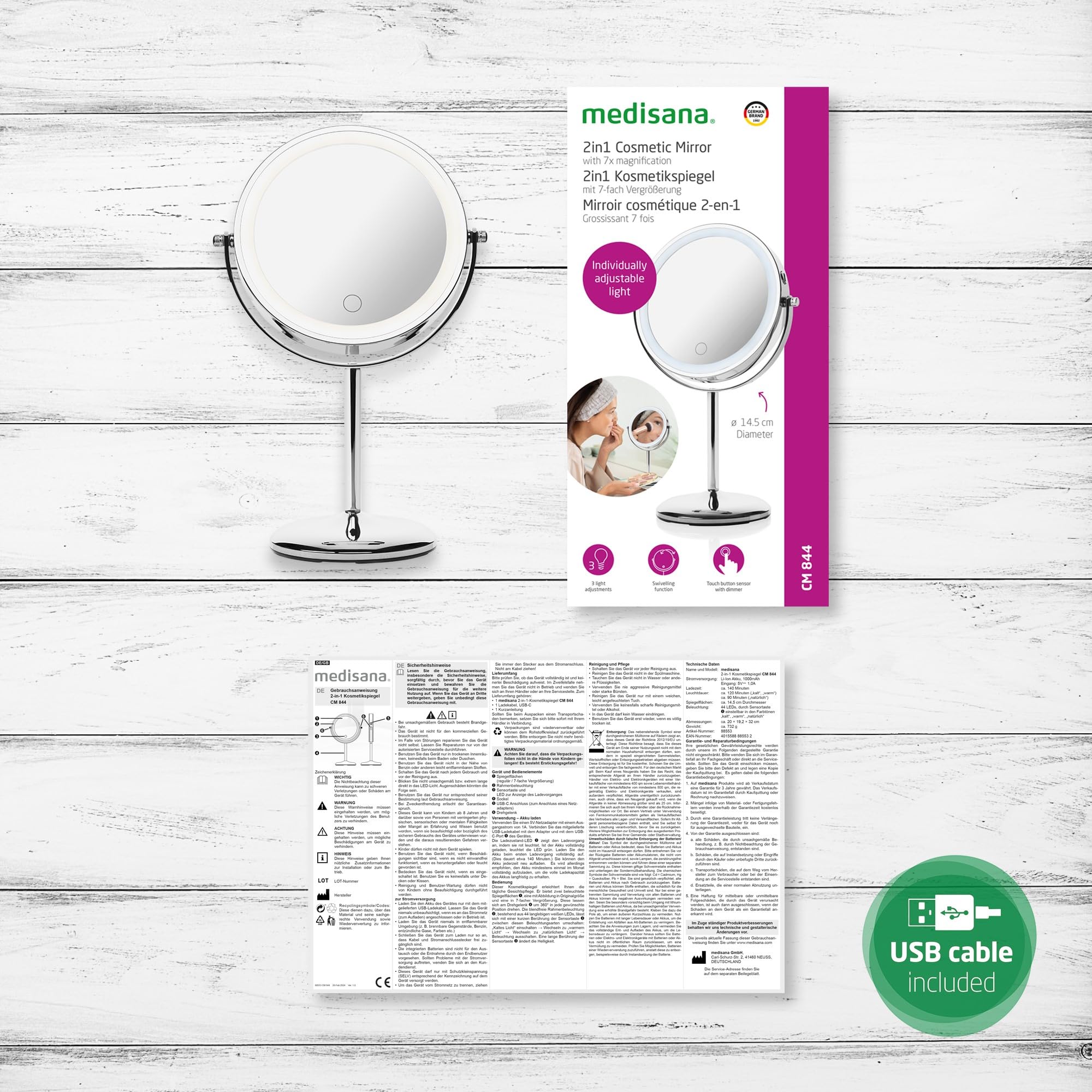 medisana-cm-844-specchio-trucco-led-ricaricabile-con-ingrandimento-7x-44-led-e-l image 6
