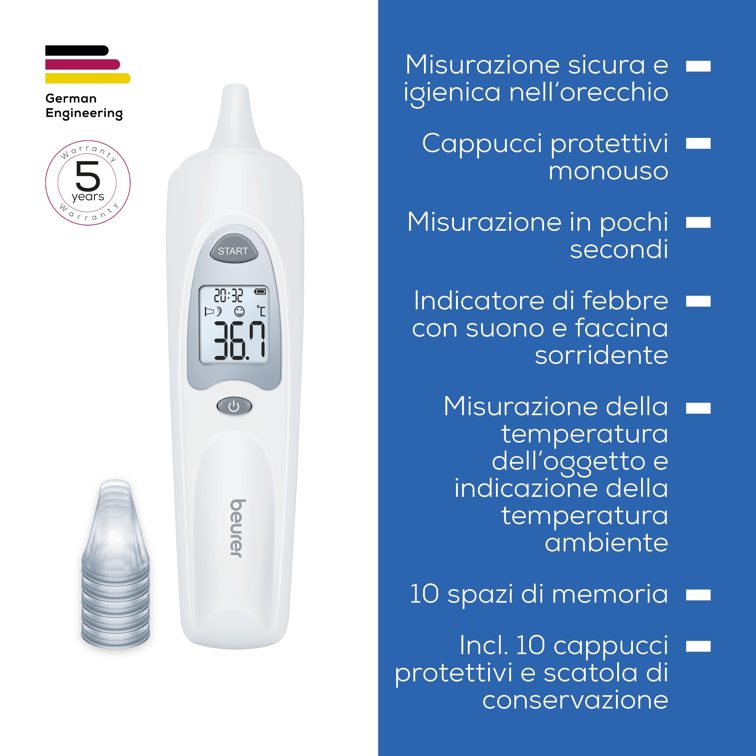 beurer-ft-58-termometro-auricolare-digitale-a-infrarossi-con-10-cappucci-protett image 8